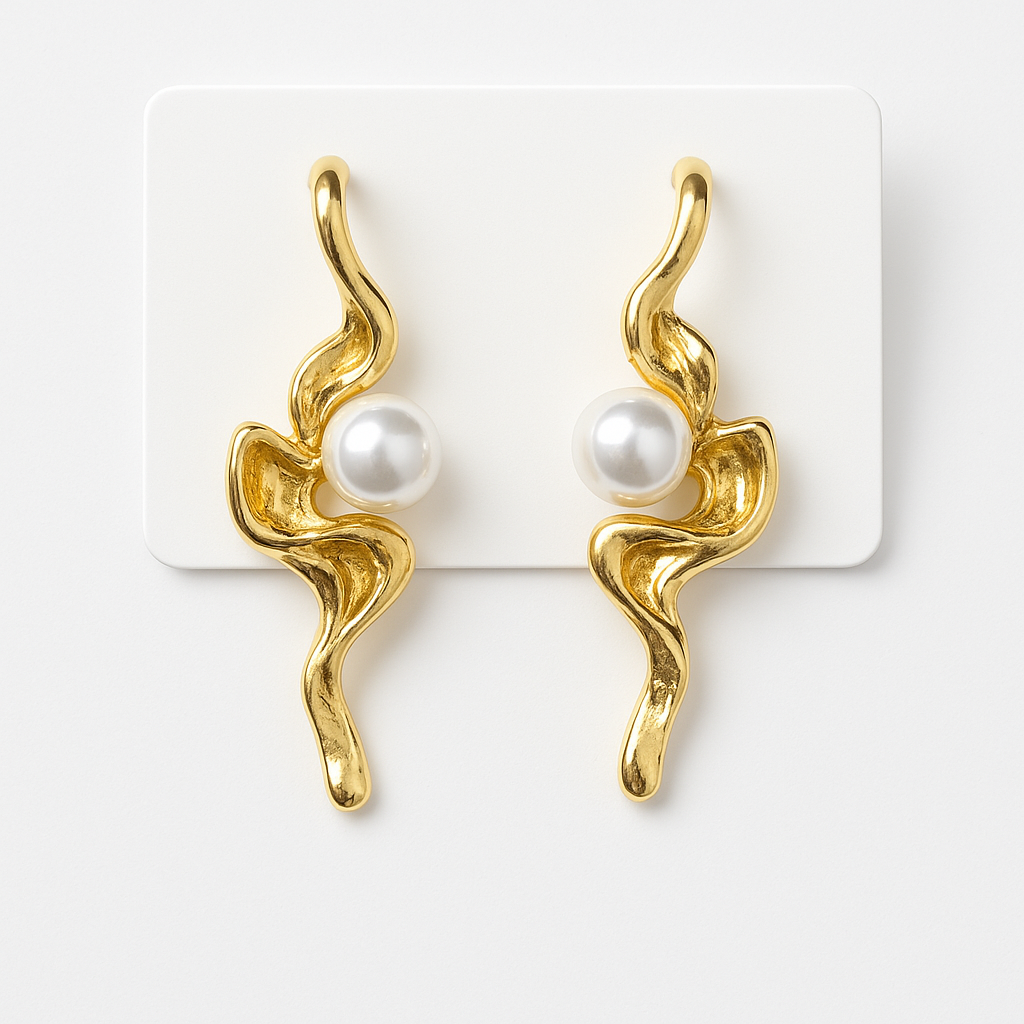 Wave Pearl Drop Earrings