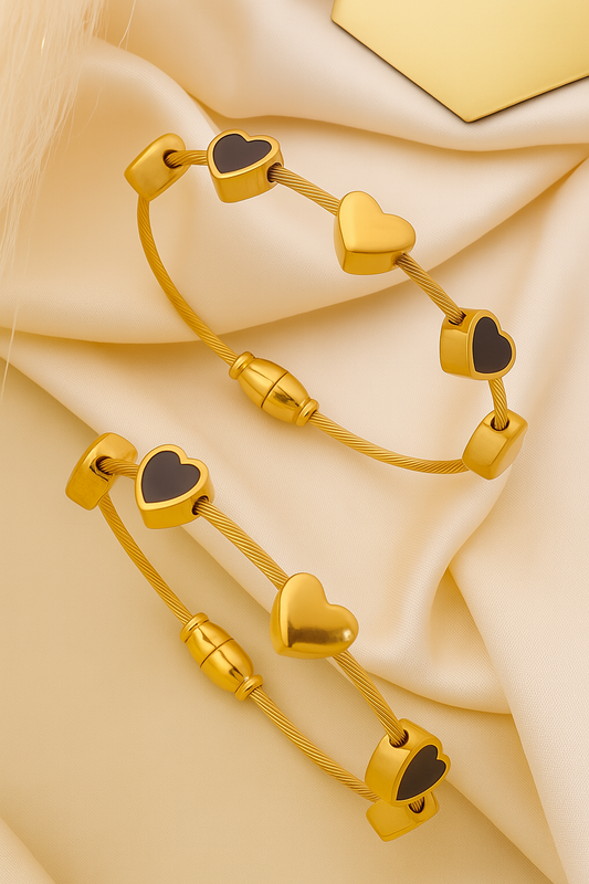 Golden Embrace Heart Charm Cable Bracelets