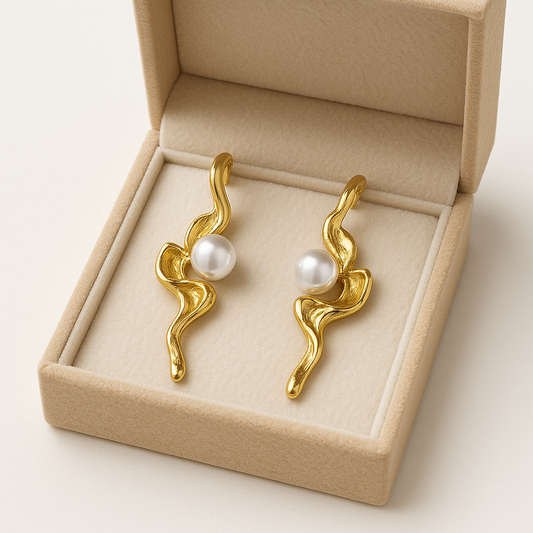 Wave Pearl Drop Earrings