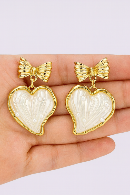 Bow Heart Pearl Earrings