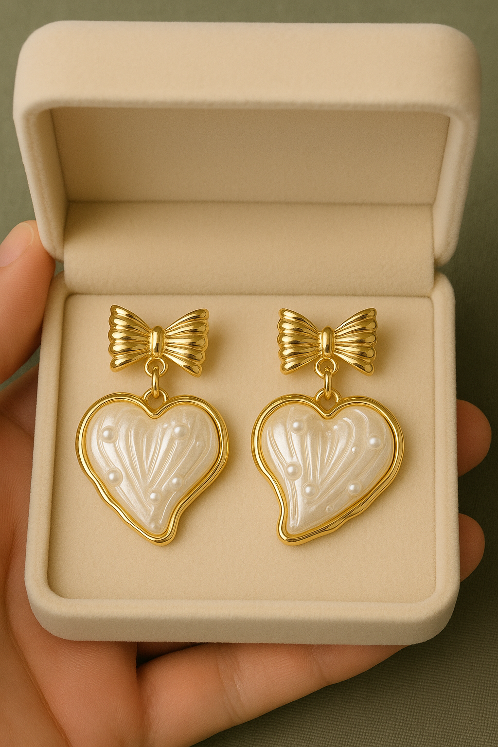Bow Heart Pearl Earrings