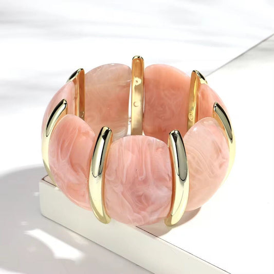 Blush Marbled resin Gold Statement Bracelet