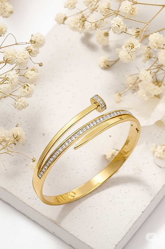 Sparkling Nail-Inspired Gold Bangle