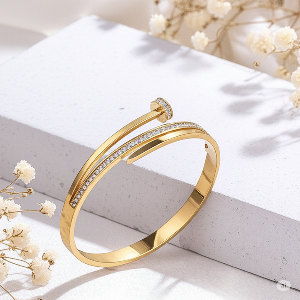Sparkling Nail-Inspired Gold Bangle