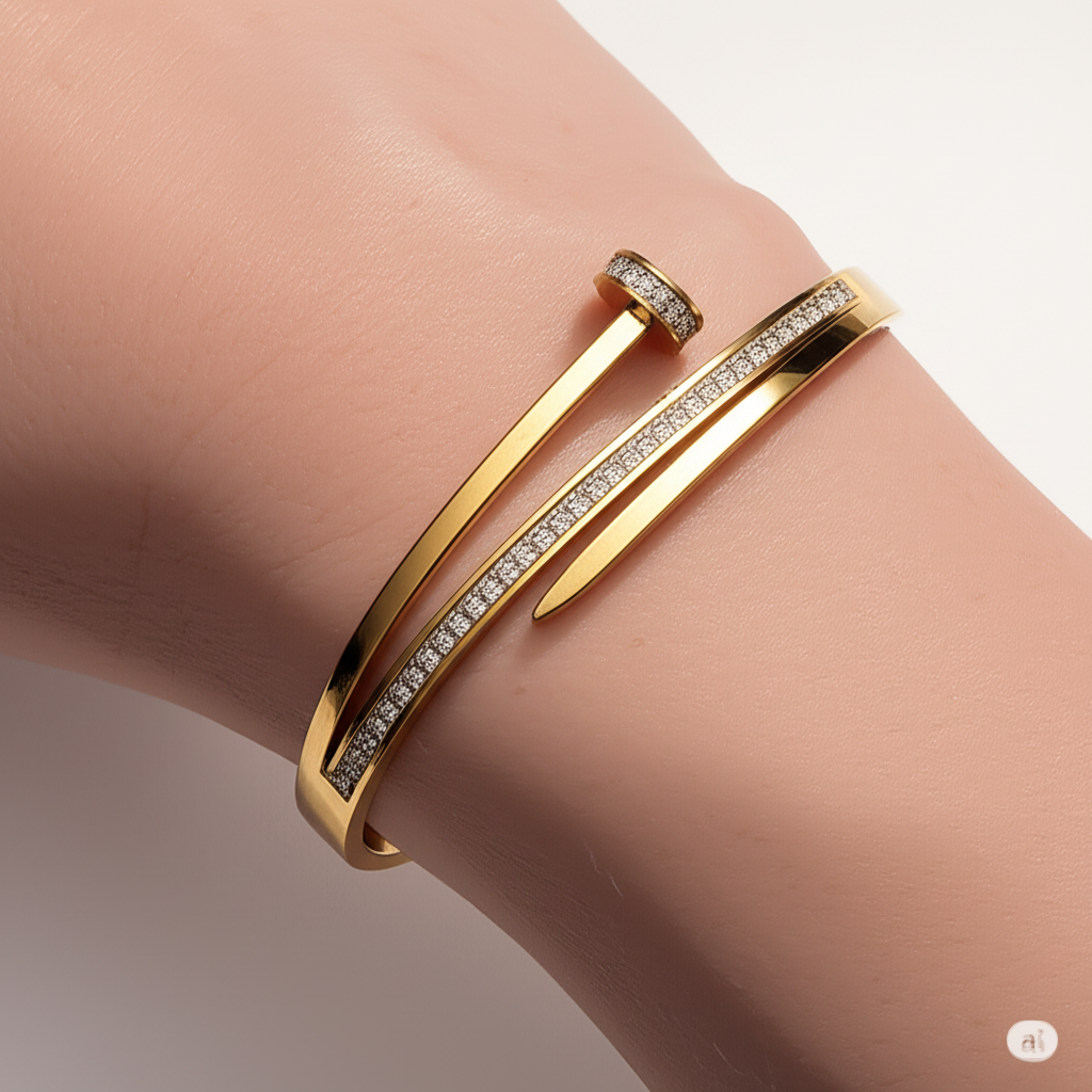 Sparkling Nail-Inspired Gold Bangle