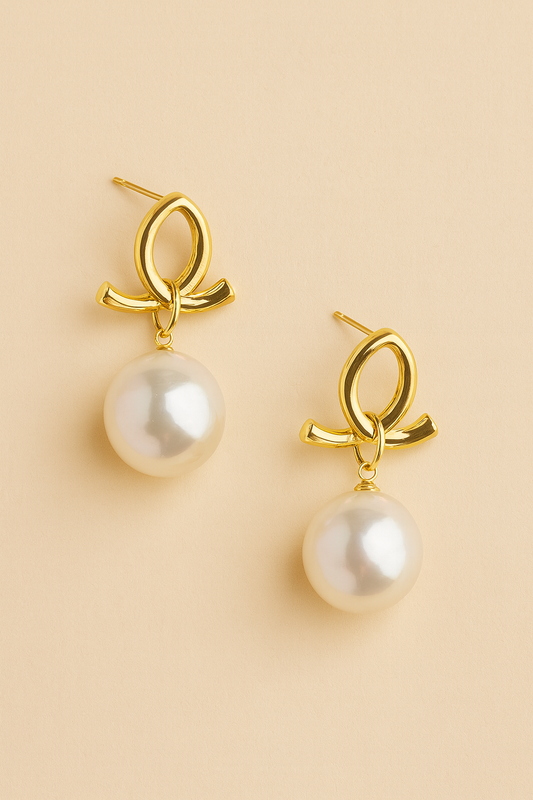 Elegance Bow Pearl Drop Earrings
