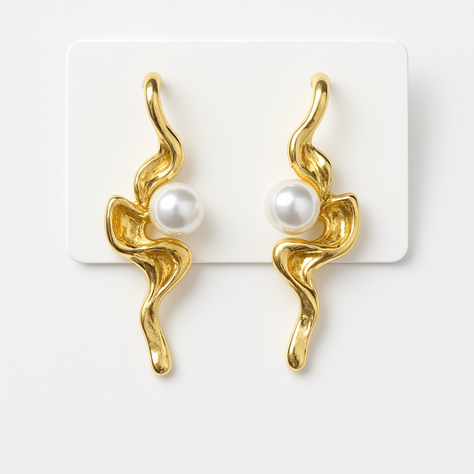 Wave Pearl Drop Earrings