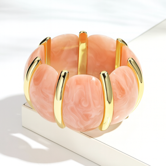 Blush Marbled resin Gold Statement Bracelet