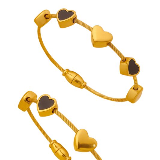 Golden Embrace Heart Charm Cable Bracelets