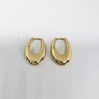 Pair of gold hoop earrings on a white background


