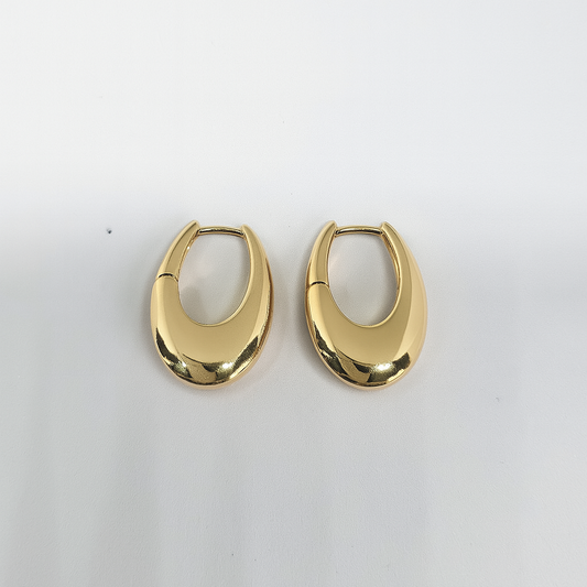 Pair of gold hoop earrings on a white background

