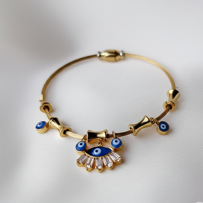 Golden Evil Eye Charm & Crystal Accent Bracelet Set