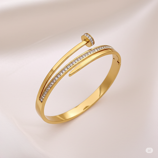 Sparkling Nail-Inspired Gold Bangle